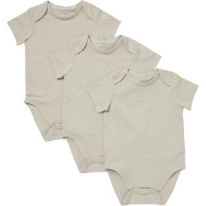 Hanes Unisex Baby Pure Comfort Short Sleeve Bodysuits, Infant Bodysuits, Boys & Girls, 3-pack(Mushroom Beige)