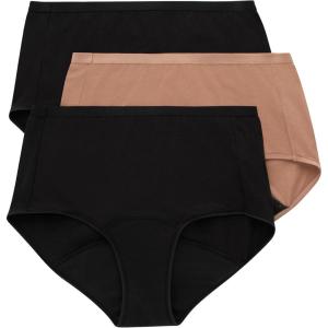 Hanes Women’s Comfort, Period. Briefs, Super Leak Post-Partum & Period Underwear, 3-Pack(3-pack Briefs  Black/Pecan/Black)