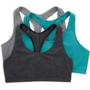 Hanes Women’s Cotton Racerback Bralette Pack, Breathable Low Impact Sports Bra, 3-Pack(Concrete Heather/Isle Green/Moonlite Heather)