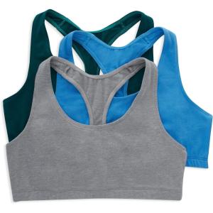 Hanes Women’s Cotton Racerback Bralette Pack, Breathable Low Impact Sports Bra, 3-Pack(Green Marble/Provence Blue/Concrete Heather)