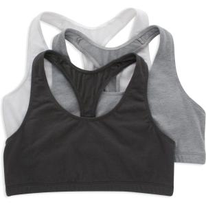 Hanes Women’s Cotton Racerback Bralette Pack, Breathable Low Impact Sports Bra, 3-Pack(White/Concrete Heather/Black)