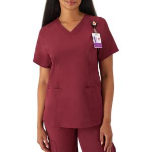 Hanes Women’s Healthcare Top with V-Neckline, Moisture-Wicking Stretch Scrub Shirts(Afternoon Burgundy)