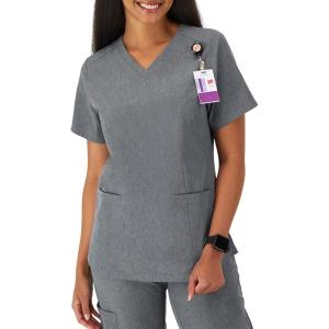 Hanes Women’s Healthcare Top with V-Neckline, Moisture-Wicking Stretch Scrub Shirts(Ebony Heather)