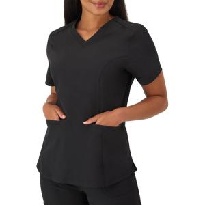 Hanes Women’s Healthcare Top with V-Neckline, Moisture-Wicking Stretch Scrub Shirts(New Ebony)