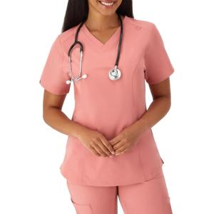 Hanes Women’s Healthcare Top with V-Neckline, Moisture-Wicking Stretch Scrub Shirts(Rose Ranch Pink)