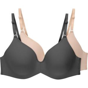 Hanes Women’s Invisible Look Underwire Adjustable T-Shirt Bra (2 Pack)(Black/Soft Taupe)