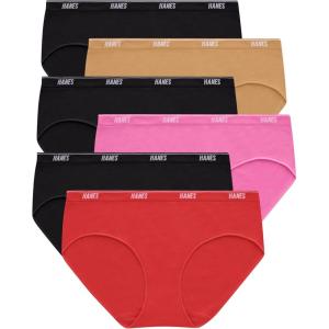 Hanes Women’s Moves Underwear, 360° Flex Stretch Panties, Smooth & Seamless Hipsters Bikinis Or Thongs, 6-Pack(6pk Hipster: Black X3/Almond/Red/Pink)