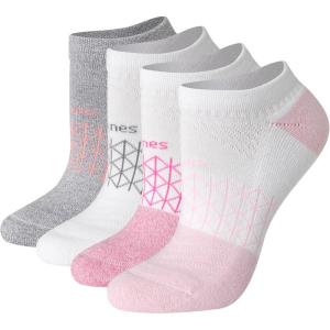 Hanes Women’s No-Show, 4 Pairs, Absolute Active Socks, Moisture-Wicking, Cushioned(White)