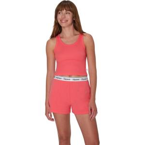 Hanes Women’s Originals Comfywear Rib Crop Tank and Sleep Shorts, 2-Piece Set(Pink Coral/Pink Coral)