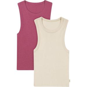 Hanes Womens Originals Racerback Crop Tank, 2-Pack, Comfywear Supersoft Rib Cropped Tank Top Loungewear Pack(Cocoa Butter/Mauve Mood)