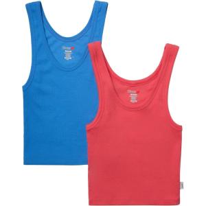 Hanes Womens Originals Rib Crop Tank Top 2-Pack, Comfywear Stretch Cotton Cropped Top(Provence Blue/Pink Coral)