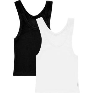 Hanes Womens Originals Rib Crop Tank Top 2-Pack, Comfywear Stretch Cotton Cropped Top(White/Black)