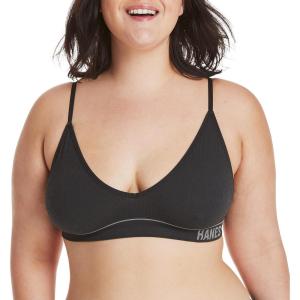 Hanes Women’s Originals Seamless Triangle Rib Bralette, Soft Ribbed Bras, ComfortFlex Fit Bra(Black)