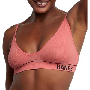 Hanes Women’s Originals Seamless Triangle Rib Bralette, Soft Ribbed Bras, ComfortFlex Fit Bra(Pink Begonia)