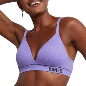 Hanes Women’s Originals Seamless Wireless Bra, ComfortFlex Fit, Rib Contour Bra, Full Coverage(Lively Lavender)