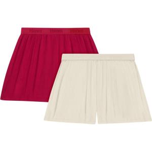 Hanes Womens Originals Sleep Shorts, 2-Pack, Comfywear Supersoft Lounge Shorts Pack, 3.25″(Cocoa Butter/Rosey Red)