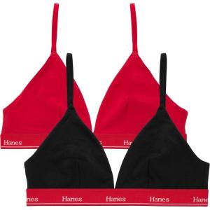 Hanes Women’s Originals Triangle Bralette Pack, Breathable Stretch Cotton Bras, 2-Pack(Black With Shelton Red/Shelton Red)