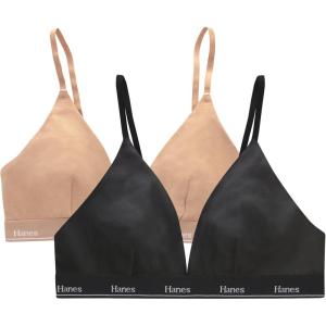 Hanes Women’s Originals Triangle Bralette Pack, Breathable Stretch Cotton Bras, 2-Pack(Black/Deep Glow)