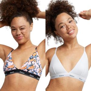 Hanes Women’s Originals Triangle Bralette Pack, Breathable Stretch Cotton Bras, 2-Pack(Blue Floral Print/White)