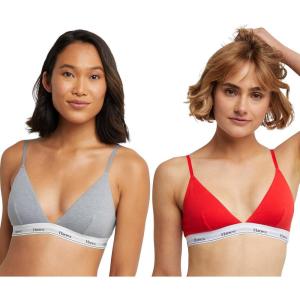 Hanes Women’s Originals Triangle Bralette Pack, Breathable Stretch Cotton Bras, 2-Pack(Shelton Red/Concrete Heather)