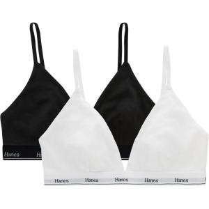 Hanes Women’s Originals Triangle Bralette Pack, Breathable Stretch Cotton Bras, 2-Pack(White/Black)