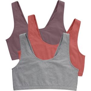 Hanes Women’s Pack, Cotton Scoopneck Bralette, Low-Impact Sports Bra, 3-Pack(Spiced Fig/Terra Red/Concrete Heather)