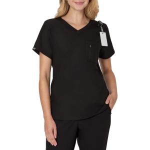 Hanes Womens Scrub Top, Comfort Fit 1-Pocket Healthcare Top for Women, Moisture-Wicking Medical Scrubs(New Ebony)