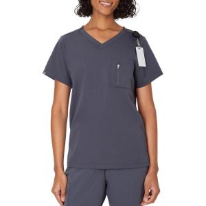Hanes Womens Scrub Top, Comfort Fit 1-Pocket Healthcare Top for Women, Moisture-Wicking Medical Scrubs(Peppercorn Grey)