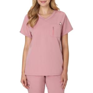 Hanes Womens Scrub Top, Comfort Fit 1-Pocket Healthcare Top for Women, Moisture-Wicking Medical Scrubs(Pink Mauve)
