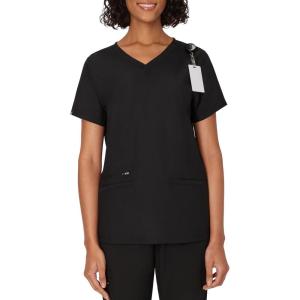 Hanes Womens Scrub Top, Comfort Fit 3-Pocket Healthcare Top for Women, Moisture-Wicking Medical Scrub Shirt(New Ebony)