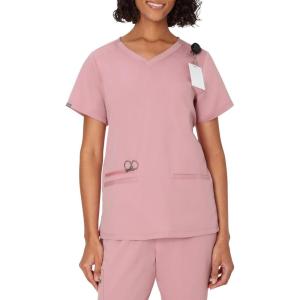 Hanes Womens Scrub Top, Comfort Fit 3-Pocket Healthcare Top for Women, Moisture-Wicking Medical Scrub Shirt(Pink Mauve)