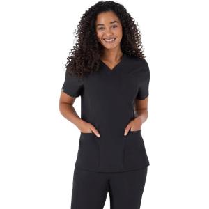 Hanes Women’s Scrubs Healthcare Top, Moisture-Wicking Stretch Scrub Shirts, Ribbed Back Panel(New Ebony)