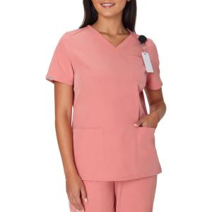 Hanes Women’s Scrubs Healthcare Top, Moisture-Wicking Stretch Scrub Shirts, Ribbed Back Panel(Rose Ranch Pink)