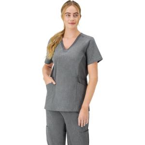 Hanes Women’s Scrubs Healthcare Top, Moisture-Wicking Stretch Scrub Shirts, Ribbed Side Panels(Ebony Heather)