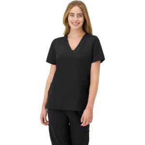 Hanes Women’s Scrubs Healthcare Top, Moisture-Wicking Stretch Scrub Shirts, Ribbed Side Panels(New Ebony)