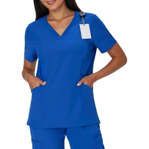Hanes Women’s Scrubs Healthcare Top, Moisture-Wicking Stretch Scrub Shirts, Ribbed Side Panels(Royal Blue)