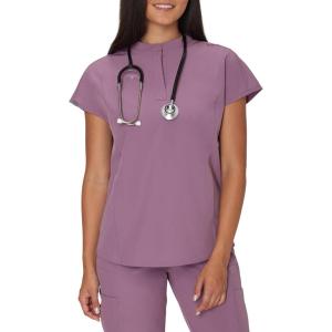 Hanes Women’s Scrubs Healthcare Top with Mandarin Collar, Moisture-Wicking Stretch Scrub Shirt(Purple Mauve)