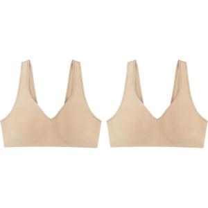 Hanes Womens Wireless Bra, Smooth Comfort Full-Coverage T-Shirt Bra for Women, Single Or 2-Pack(Nude/Nude  2-pack)