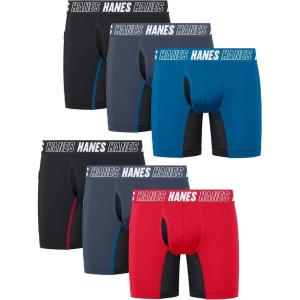 Hanes boys Moves Underwear, Anti-chafe Boxer Briefs for Boys, 6-pack(Black/Blue/Red- Long Leg)