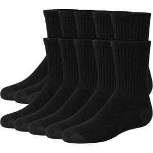 Hanes boys Uniform Crew Socks, Moisture-wicking Socks, Cushioned Foot Bottoms, 10-pairs(Black – 12 Pack)