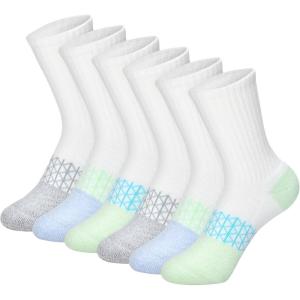 Hanes girls Cushioned Crew Socks, Absolute Active Crew Socks for Girls, Moisture-wicking, 6-pairs(Ankle – White/Blue)
