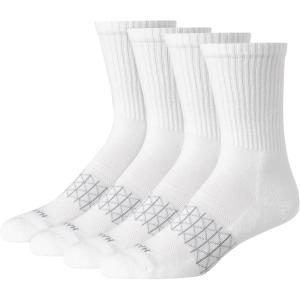 Hanes mens Absolute Active Cushioned Crew Socks, Moisture Wicking Socks, Seamless Toe, 4-pack(White)