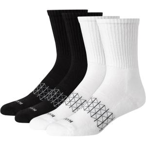 Hanes mens Absolute Active Cushioned Crew Socks, Moisture Wicking Socks, Seamless Toe, 4-pack(White/Black)