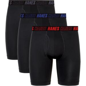 Hanes mens Moves Performance Boxer Brief, Total Support Pouch, Regular/Trunk/Long Leg, 3-pack, 8″(Black)