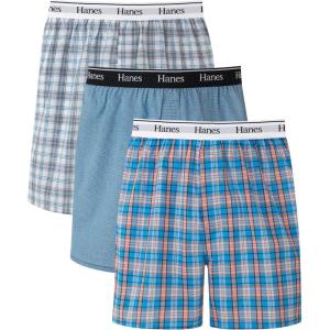 Hanes mens Originals Cotton Woven Boxers Pack, Moisture-wicking Underwear for Men, 3-pack(Blue Plaids)