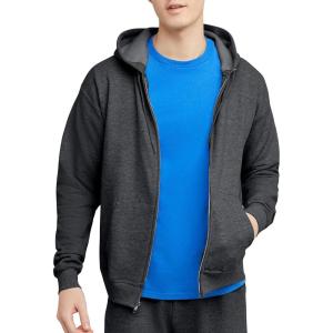 Hanes mens Zip-up Hoodie, Ecosmart Fleece Full-zip Hoodie for Men, Hooded Sweatshirt(Charcoal Heather)