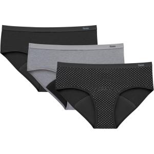 Hanes womens Comfort, Period. Hipsters, Super Leaks Post-partum & Period Underwear, 3-pack(Black/Concrete Heather/Black)