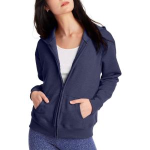 Hanes womens Ecosmart Full Zip Fleece Hoodie(Navy Heather)