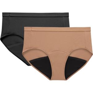 Hanes womens Just My Size Comfort, Period. Brief Period Underwear, Super Leaks, 2-pack (Plus Sizes)(Pecan/Black)