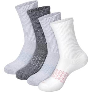 Hanes womens Non-binding Crew Socks, Absolute Wellness Non-restrictive Cushioned Socks for Women, 4-pack(Black/Grey/White)